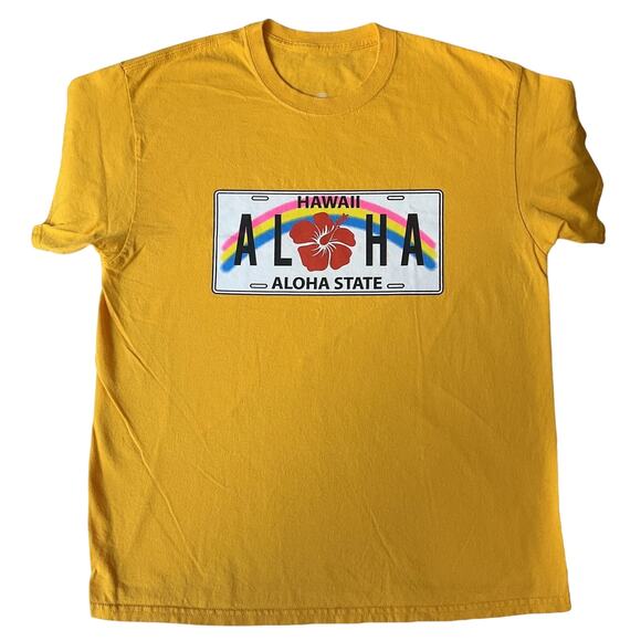 Gildan Men Shirt Size L Yellow Hawaii Aloha State Short Sleeve Pullover - Picture 1 of 7